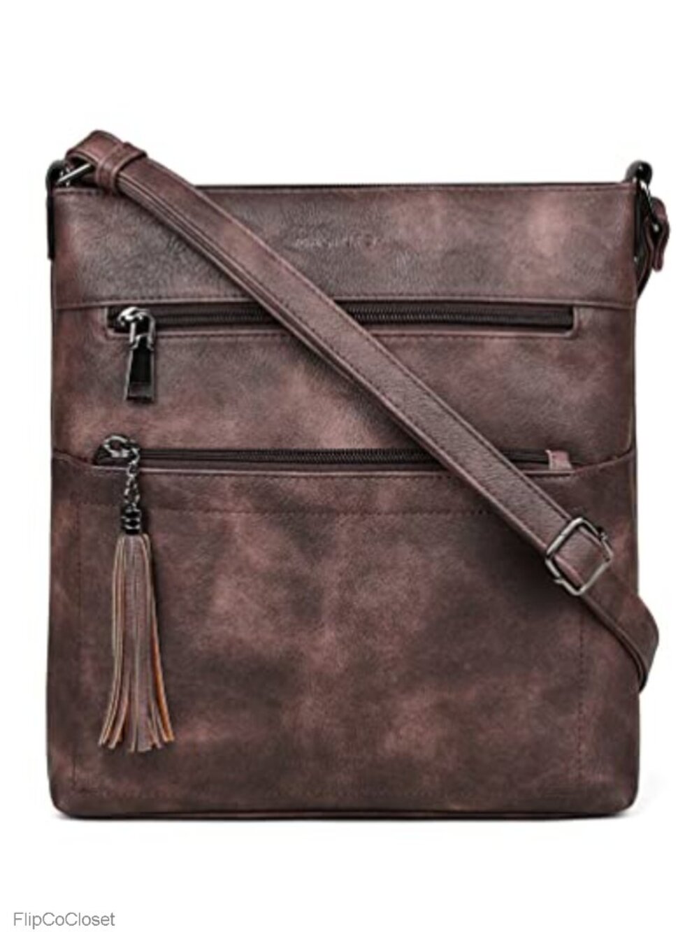 Vegan PU Leather Crossbody Bag Multi Pocket Adjustable Strap